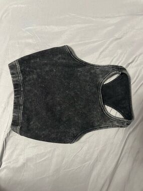 Washed Black Ribbed Racerback Crop Tank Top
